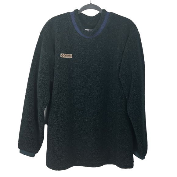 Columbia Fleece Pullover Men's Size M Green Blue Trim Crew Neck Long Sleeve - Picture 1 of 11